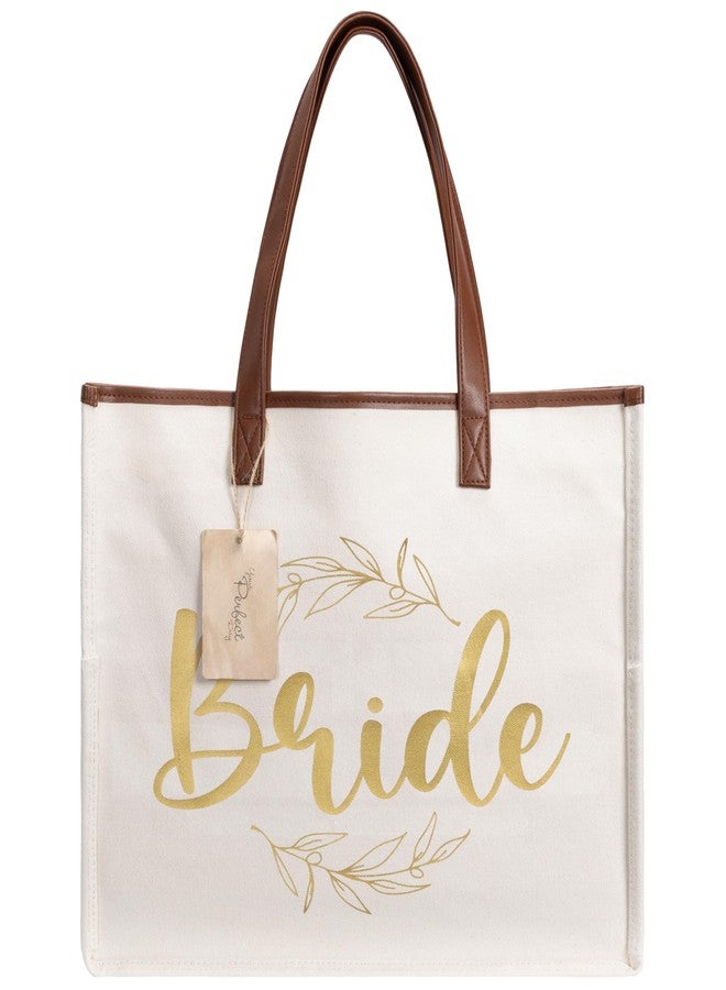 Your Perfect Day Bride Bag - Large Bridal Mrs Bag for Wedding & Honeymoon - With Zip Pocket and Bonus Vanity Case - Durable and Spacious Tote in Cotton Canvas & Vegan Leather, Gold - Image 3